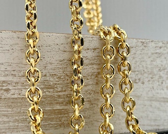 14K Solid Yellow Gold Rolo Chain Necklace - 4mm Thick