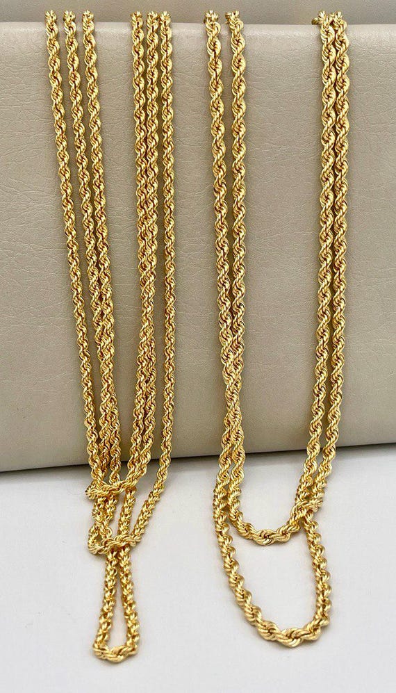 18Kソリッドゴールドロープチェーンネックレス：ダイヤモンドカット