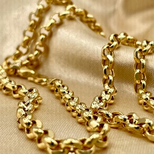 14K ソリッド ゴールド ロロ チェーン ネックレス / 14K イエロー ピュア ゴールド ロロ リンク チェーン 5 MM、長さ 22 ～ 26 インチ / 男性にも女性にも使える本物の 14K ゴールド チェーン、ギフトに!