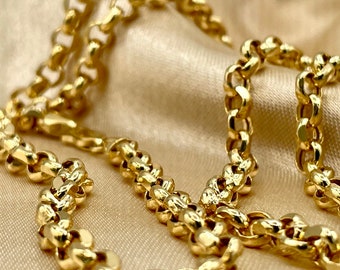14K Solid Gold Rolo Chain Necklace: 5MM Yellow Gold Links