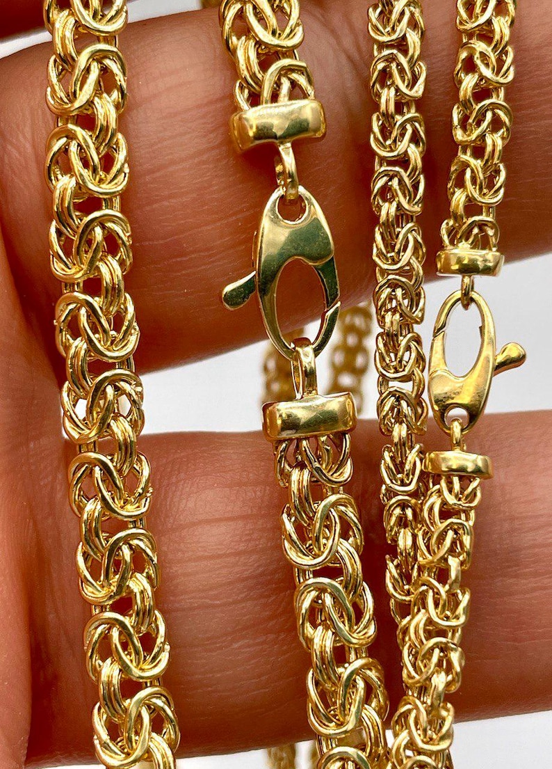 14K Solid Gold Byzantine Chain Necklace - Luxury Yellow Gold Links - Etsy