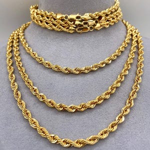 18K Solid Gold Rope Chain Necklace: 5MM Thick, Pure Yellow Gold