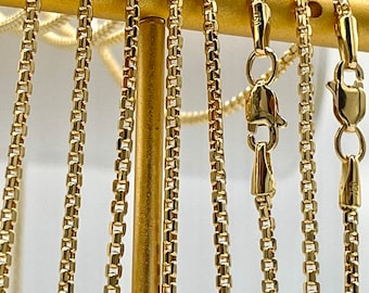 18k Gold Box Chain Necklace,2mm(Thick) Real Solid Gold,Timeless Elegance and Luxury Redefined,Gift for Women/Men