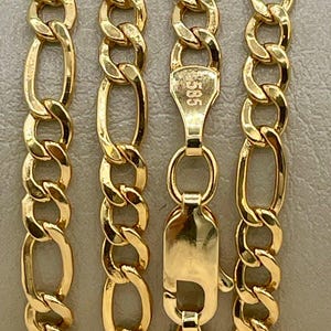 Cadena Figaro de oro macizo de 14 quilates (3,5 mm) de ancho, collar de oro auténtico, cadena amarilla, regalo de cumpleaños para ella/él.