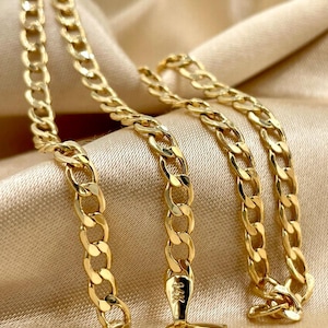 14K Solid Gold Curb Chain Necklace - 4.5mm Width