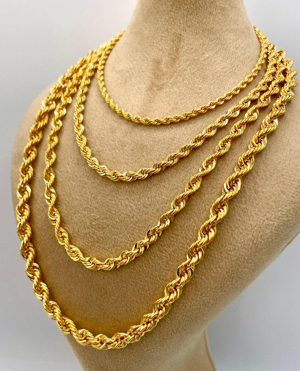 14Kソリッドゴールドロープチェーンネックレス：ダイヤモンドカット