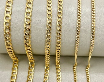 18K Solid Gold Curb Chain Necklace: Miami Cuban Link