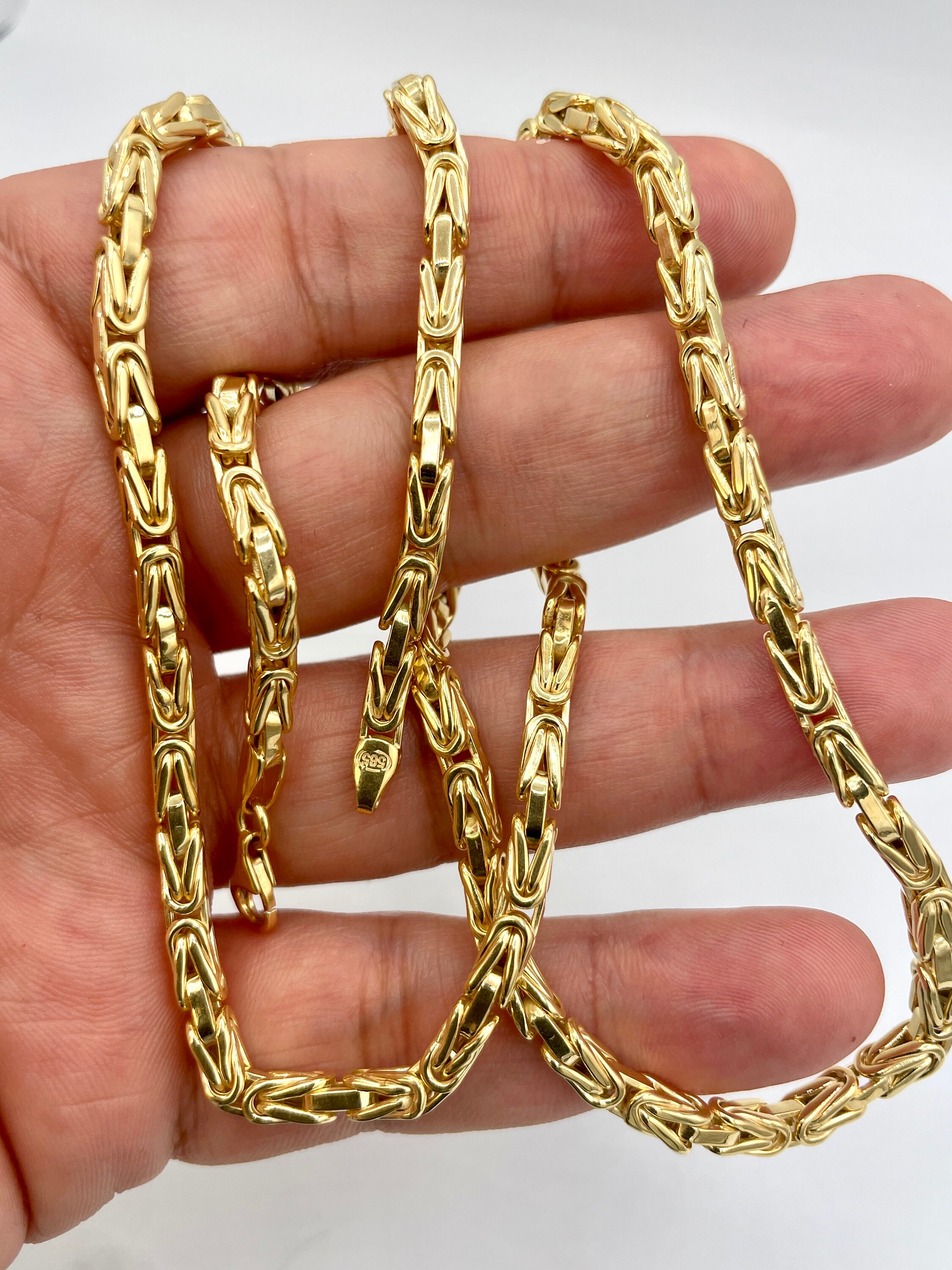 14Kイエローゴールド ビザンチンチェーンネックレス - 4mm - Etsy 日本