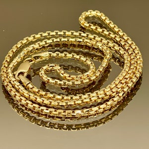 Collier chaîne box en or massif 18 carats 20,22 pouces (2,1 mm), or véritable, chaîne box ronde brillante, pour lui, pour elle, cadeau d&#39;anniversaire, cadeau de Noël.