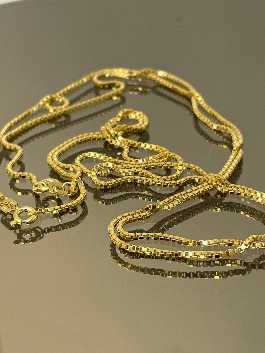 18K GOLD BOX CHAIN Necklace, Real Gold, Solid Gold, Birthday Gift, for