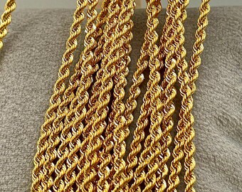 Gioiello In Oro 14k Solido Collana In Oro Giallo 14k A Corda Con Taglio