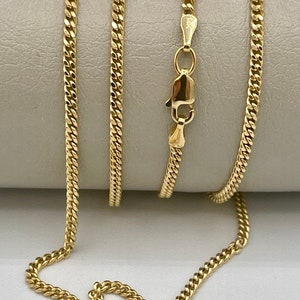 14K Solid Gold Curb Chain Necklace,Real 14K Gold Miami Cuban Link Chain,2mm23.5"to27.75" length 14K Gold Chain for Men/Women, for Him/Her!