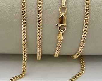 14K Solid Gold Curb Chain Necklace,Real 14K Gold Miami Cuban Link Chain,2mm23.5&quot;to27.75&quot; length 14K Gold Chain for Men/Women, for Him/Her!