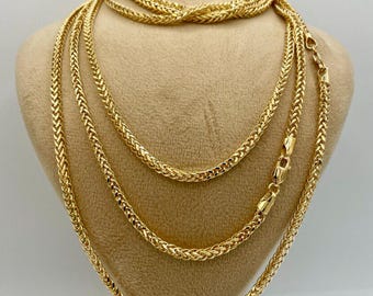 18K リアルゴールド フランコチェーンネックレス - 2.5 MM、3 MM 