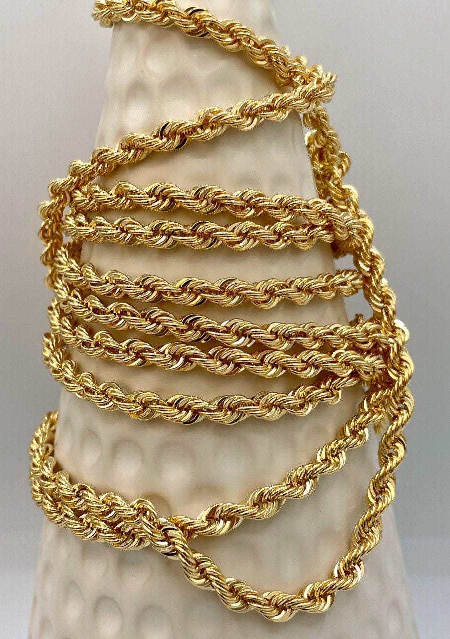 18K Solid Gold Rope Chain Necklace: 5MM Thick, Pure Yellow Gold - Etsy