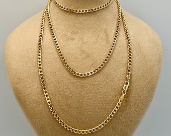 18Kゴールドカーブチェーンネックレス：3mmマイアミキューバンリンク