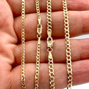 Solid Gold 18K Curb Chain Necklace: Miami Cuban Link, 2.2-3mm Thick