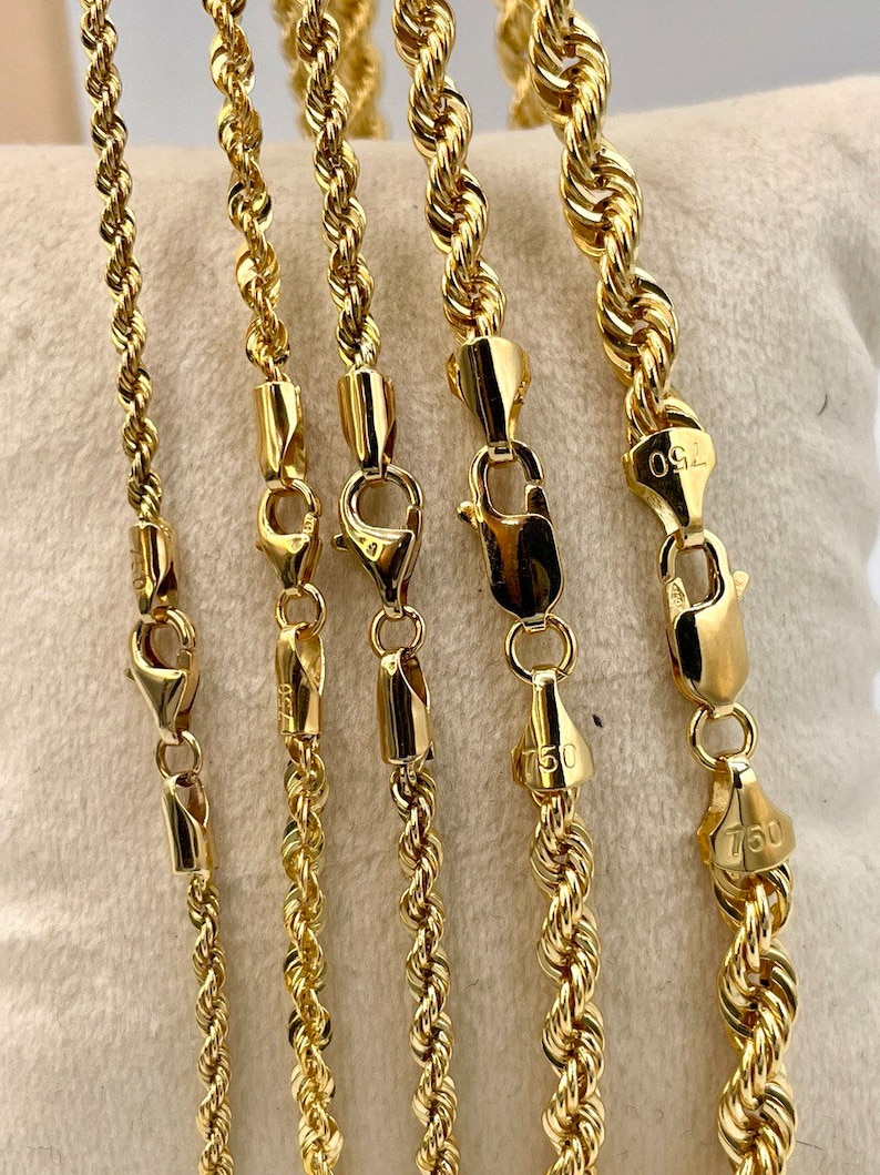 18K Solid Gold Rope Chain Necklace: Diamond-cut, 2mm-5mm - Etsy