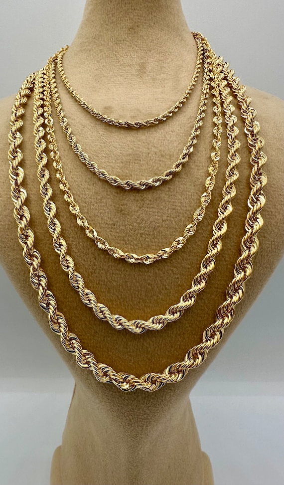 18K Solid Gold Rope Chain Necklace, Real 18K Yellow Gold Rope Link Chain, Diamond-cut 2mm-5mm, 1824, Solid Gold Chain for Men & Women - Etsy 18K Solid Gold Rope Chain Necklace, Real 18K Yellow Gold Rope Link Chain, Diamond-cut 2mm-5mm, 1824, Solid Gold Chain for Men & Women - Etsy