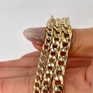 18K Real Gold Curb Cuban Link Bracelet: 5.5-7.5mm Thick