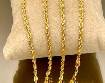 Collana Catena In Oro Giallo 14k - Taglio Diamante Da 2,25 Mm - Lunghezza 40-76 Cm - Vera