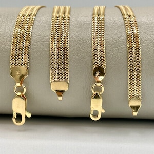 18K Yellow Gold Bismarck Chain Bracelet 7.5” Length | Genuine 18k Gold Bismarck Link Chain Bracelet | Gold Bracelet for Women | Gift for Her
