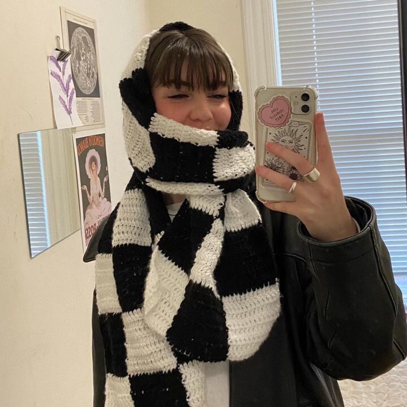 Crochet Checkered Scarf Etsy