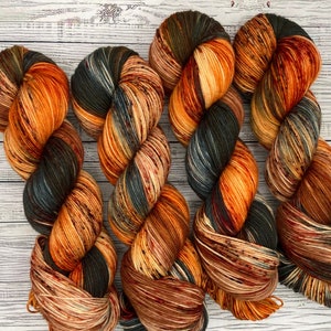 Fireside - DYED TO ORDER - Hand Dyed Yarn - Superwash Merino Nylon - Autumn Yarn - Autumn Colors - Orange Brown Gold Red Gray - Knit Crochet