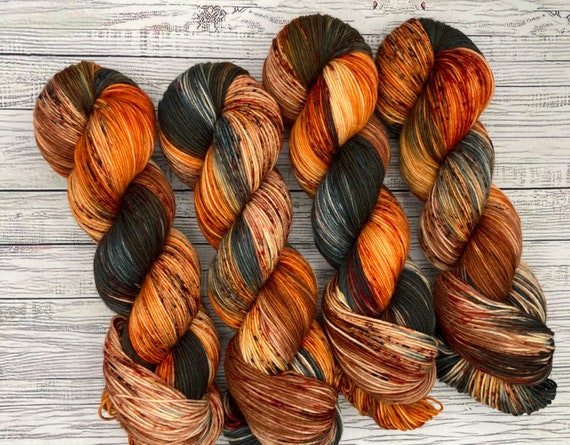 Fireside - DYED TO ORDER - Hand Dyed Yarn - Superwash Merino Nylon - Autumn Yarn - Autumn Colors - Orange Brown Gold Red Gray - Knit Crochet