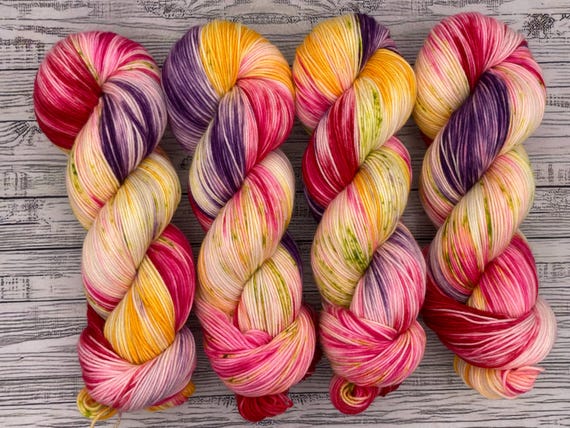 Tulips - May Flowers Yarn - Red Pink Yellow Purple - Spring Hand Dyed Yarn - Knit Crochet Gift - Superwash Merino Nylon Yarn - Sock Set