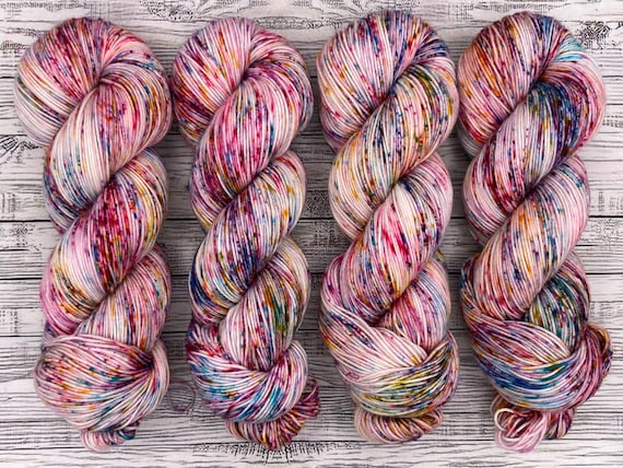 Sprinkles on Top - Speckled Hand Dyed Yarn - Superwash Merino Nylon - Pink Blue Yellow Purple Speckles - Sock Yarn - Crochet Gift Knit