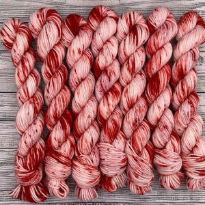 Peppermint Stick Mini Skein - Red White Speckles Yarn - Hand Dyed Yarn - Superwash Merino Nylon - Christmas Holiday Sock Yarn - Knit Gift