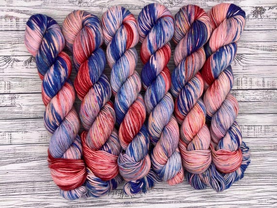 50 gram Red White Blue OOAK - Colorful Hand Dyed Sock Yarn - Superwash Merino Wool Nylon - Yarn Knit Socks Crochet Gift