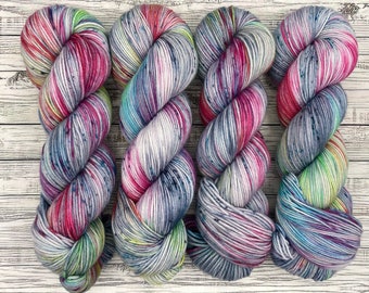 Singing In The Rain - April Color of the Month Yarn - Pastel Neon Rainbow Hand Dyed Yarn - Knit Crochet Gift - Superwash Merino Yarn