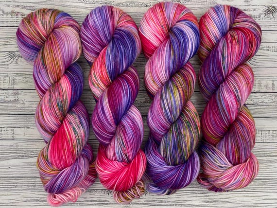 Petunias - Purple Blue Pink Yarn - May Flowers Yarn - Spring Hand Dyed Yarn - Knit Crochet Gift - Superwash Merino Nylon Yarn - Sock Set