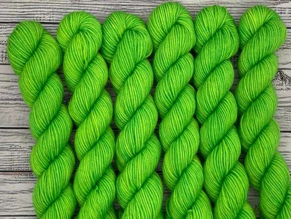 Slime Green Mini Skein - Halloween Sock Yarn Minis - Hand Dyed Yarn - Fingering Weight - Mini Yarn Skeins - Knit Gift - Lime Green Sock Mini