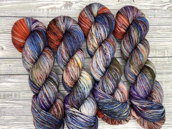 Sweater Weather - DYED TO ORDER - Hand Dyed Yarn - Superwash Merino Nylon - Autumn Sock Yarn - Blue Rust Purple Speckles - Yarn Knit Crochet