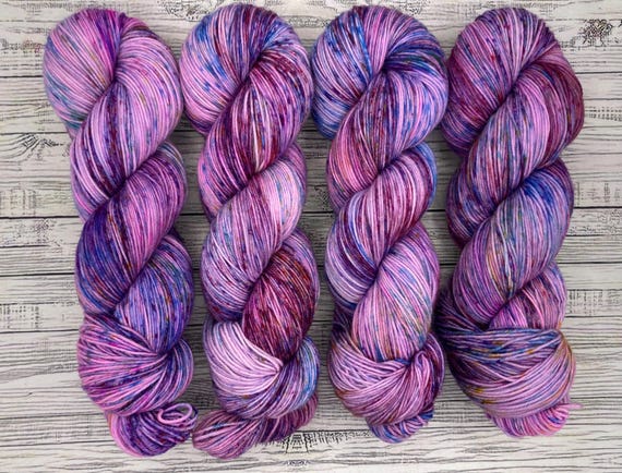 OOAK Pink Blue Speckles - Hand Dyed Yarn - Superwash Merino Nylon - Crochet Knit - Sock Yarn - One of a Kind