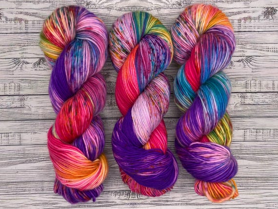 Party Palooza - May Color of the Month - Hand Dyed Yarn - Knit Crochet Gift - Superwash Merino - Purple Pink Blue Rainbow Confetti Speckles