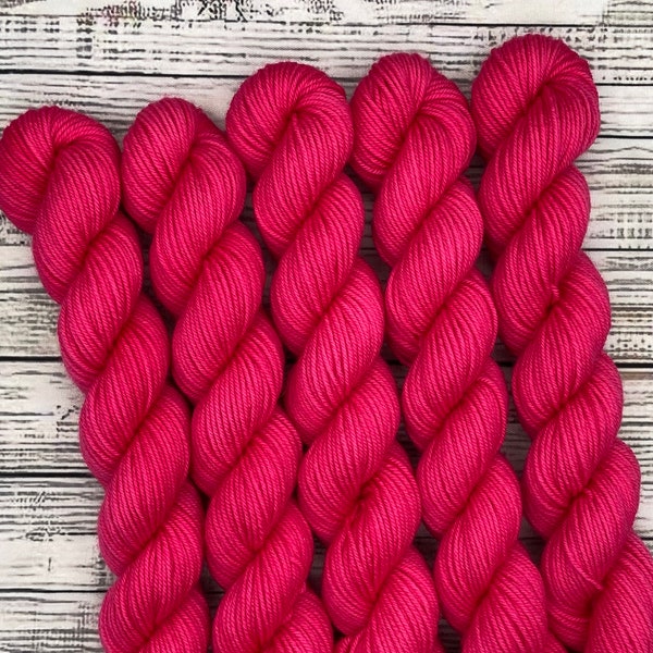 Hot Pink Mini Skein - Pink Yarn - Hand Dyed Sock Yarn - Superwash Merino Wool Nylon - Yarn for Knit Socks - Mini Skein