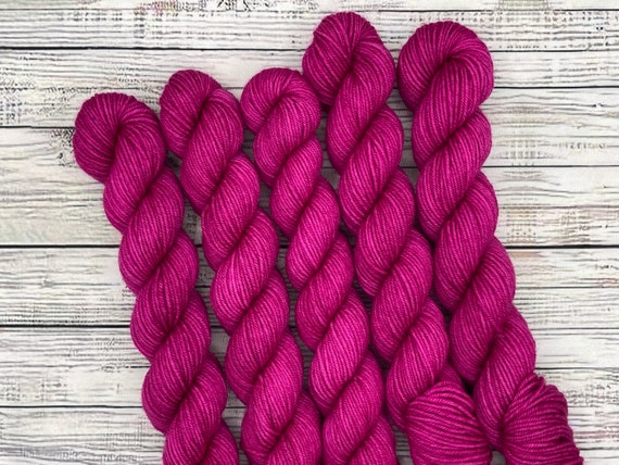 Raspberry Mini Skein - Dark Pink Fuschia Yarn - Hand Dyed Sock Yarn - Superwash Merino Wool Nylon - Yarn for Knit Socks - Mini Skein