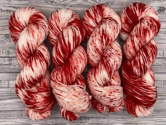 Peppermint Stick - Hand Dyed Sock Yarn - Winter Christmas Candy Holiday - Superwash Merino Nylon - Knit Crochet - Red White Speckles