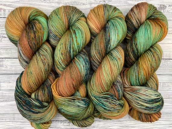 Fall Pumpkins - Hand Dyed Sock Yarn - Superwash Merino Wool Nylon - Orange Green Aqua Teal Rust Yarn - Fall Yarn Sock Knit - Crochet Knit