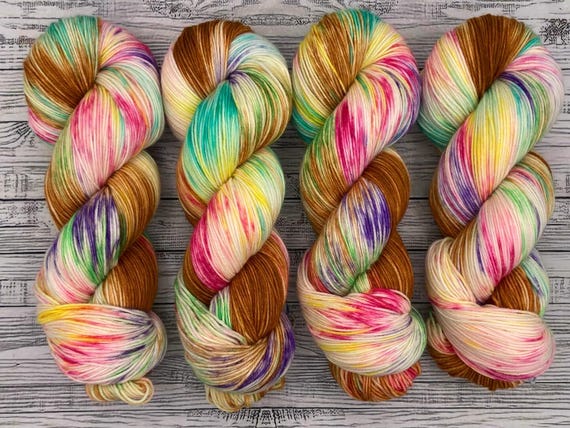 Sweet Shoppe - Hand Dyed Yarn - Christmas Candy Holiday Yarn - Superwash Merino Nylon - Knit Crochet - Pink Purple Aqua Green Yellow Gumdrop