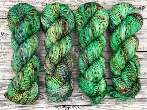 Wildflower Patch - Hand Dyed Yarn - Superwash Merino Wool Nylon - Sock Yarn - Green Colorful Speckles - Yarn for Knit Socks - Cowl Shawl
