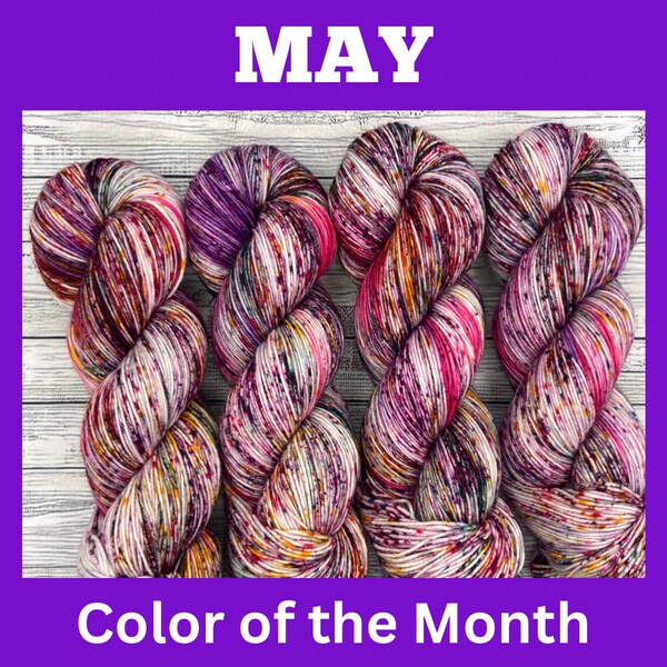 Hummingbird Garden - May Color of the Month Yarn - Pink Purple Yellow Green Speckles Hand Dyed Yarn - Knit Crochet Gift - Superwash Merino