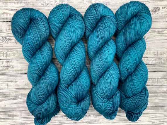 Nautical - Hand Dyed Yarn - Superwash Merino Nylon - Sock Yarn - Crochet Gift Knit - Teal Blue Yarn - Blue Semi Solid
