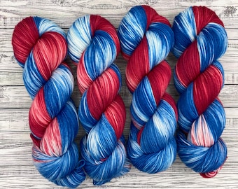 DYED TO ORDER - Old Glory - Red White and Blue - American Flag Yarn - Hand Dyed Yarn - Superwash Merino Nylon - Memorial Day Yarn Knit Gift