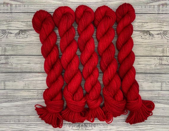 Red Velvet Rose - Single Mini Skein - Red Semisolid - Sock Yarn - Hand Dyed Yarn - Fingering Weight - Mini Yarn Skeins - Sock Knit Valentine
