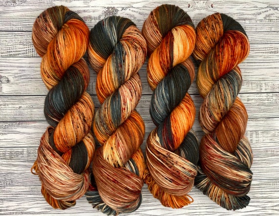 Fireside - DYED TO ORDER - Hand Dyed Yarn - Superwash Merino Nylon - Autumn Yarn - Autumn Colors - Orange Brown Gold Red Gray - Knit Crochet